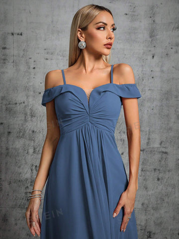 Cold Shoulder Ruched Maxi Bridesmaid Dress