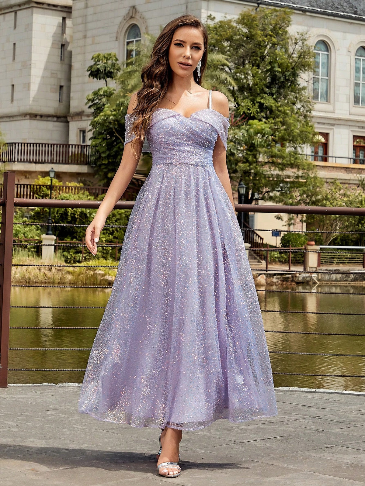 Cold Shoulder Sequin Formal Dress