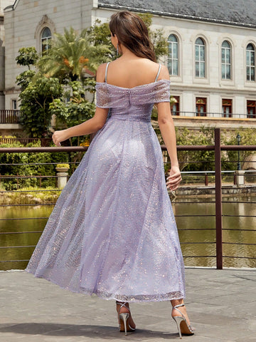 Cold Shoulder Sequin Formal Dress