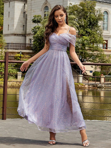 Cold Shoulder Sequin Formal Dress
