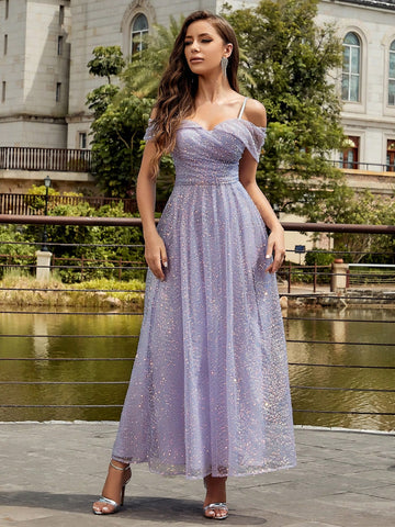 Cold Shoulder Sequin Formal Dress