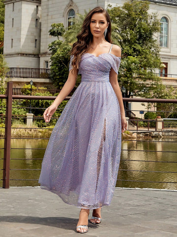 Cold Shoulder Sequin Formal Dress
