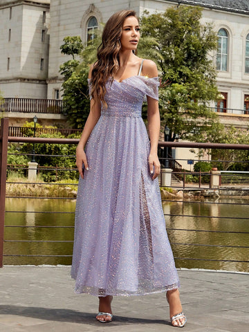 Cold Shoulder Sequin Formal Dress
