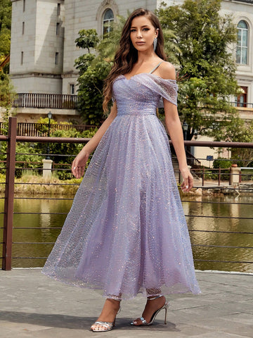 Cold Shoulder Sequin Formal Dress