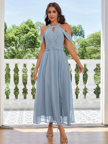 Cold Shoulder Split Thigh Chiffon Bridesmaid Dress