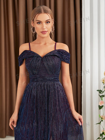 Cold Shoulder Split Thigh Glitter Bridesmaid Dress