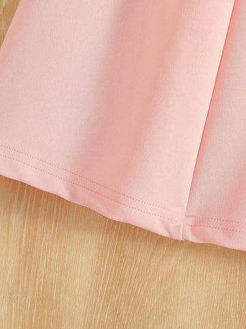 Collegiate Style Collar Girl's Solid Color Sweet & Charming Puff Sleeve Bow Neckline A-Line Dress