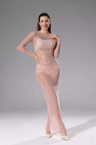 Collins Apricot Sheer Mesh Dress