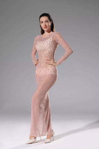 Collins Apricot Sheer Mesh Dress