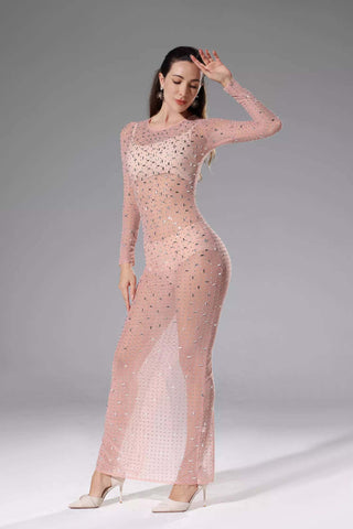 Collins Apricot Sheer Mesh Dress