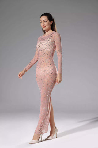 Collins Apricot Sheer Mesh Dress