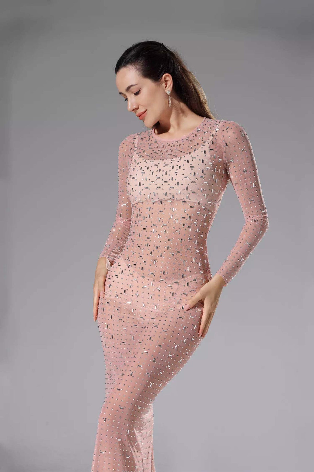 Collins Apricot Sheer Mesh Dress