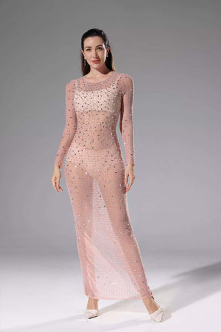 Collins Apricot Sheer Mesh Dress