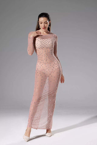 Collins Apricot Sheer Mesh Dress