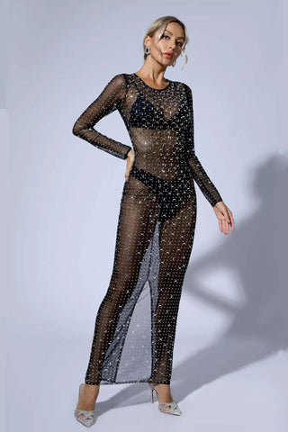 Collins Apricot Sheer Mesh Dress