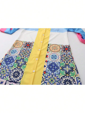 Colorblock Button Front Shirt Dress