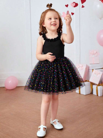 Colorful Mesh & Sequin Decor Young Girl Sleeveless Princess Dress