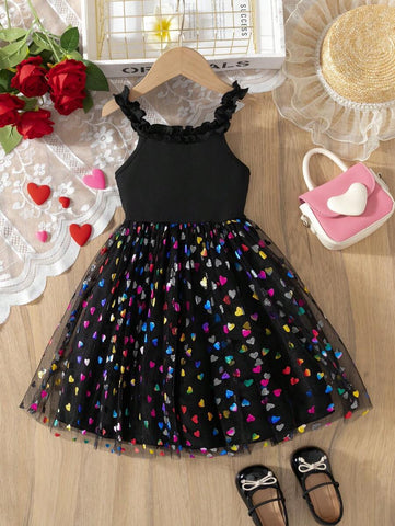 Colorful Mesh & Sequin Decor Young Girl Sleeveless Princess Dress