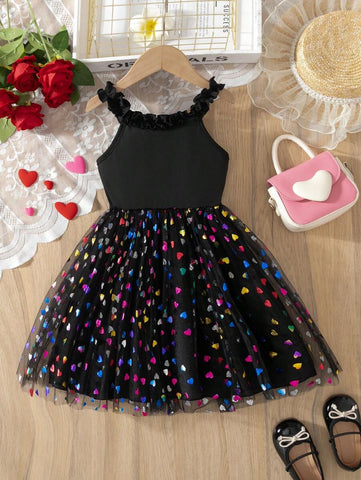 Colorful Mesh & Sequin Decor Young Girl Sleeveless Princess Dress