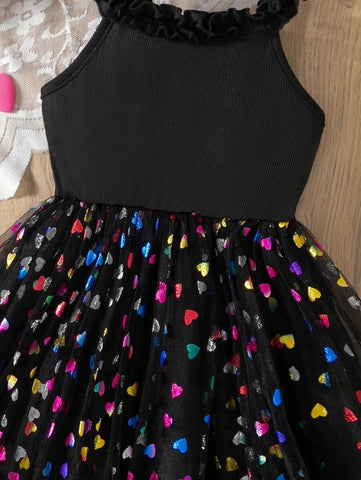 Colorful Mesh & Sequin Decor Young Girl Sleeveless Princess Dress