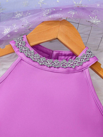 Colorful Multilayered Tulle Blue To Purple Gradient Elegant Princess Dress For Young Girls, Summer Occasions Like Birthday Parties, Weddings And Festivals