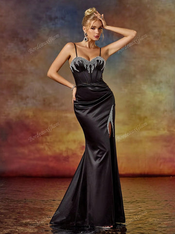 Column Spaghetti Sweetheart Homecoming Party Dress With Beaded