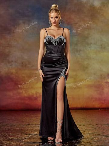 Column Spaghetti Sweetheart Homecoming Party Dress With Beaded