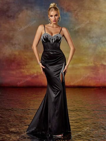 Column Spaghetti Sweetheart Homecoming Party Dress With Beaded