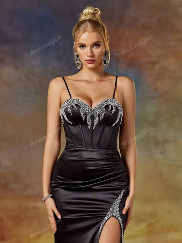 Column Spaghetti Sweetheart Homecoming Party Dress With Beaded