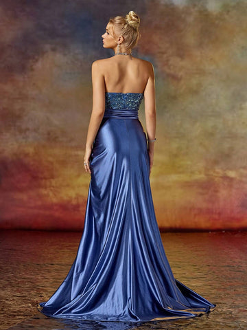 Column Strapless Sequin Backless Evening Party Dress