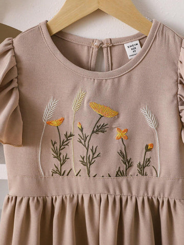 Comfortable Vacation Style Baby Girls' Large Floral Print Fly Sleeve Dress