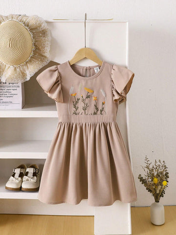 Comfortable Vacation Style Baby Girls' Large Floral Print Fly Sleeve Dress