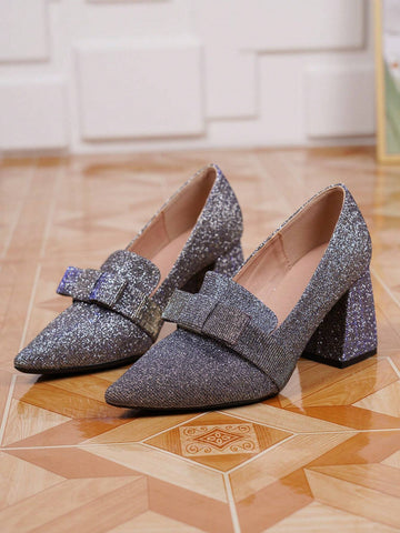 Comfortable Women's Slip-On Closed Toe Chunky Heel Fashion Bowknot French Style High Heels, Spring/Autumn