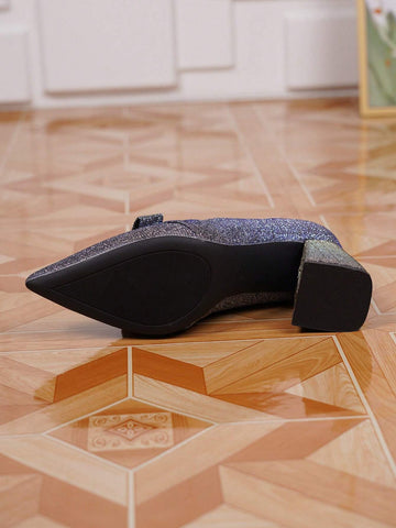 Comfortable Women's Slip-On Closed Toe Chunky Heel Fashion Bowknot French Style High Heels, Spring/Autumn