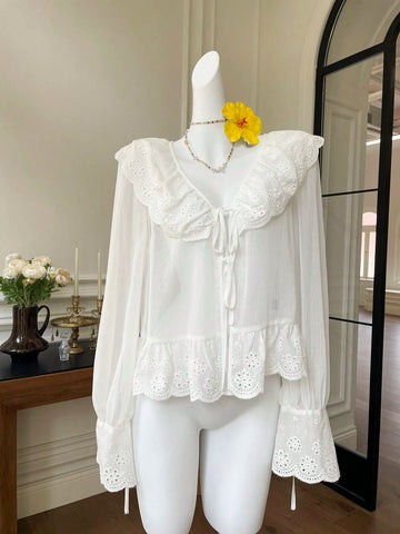 Easter Festival Outfits Puff Sleeve Women's White Woven Shirt