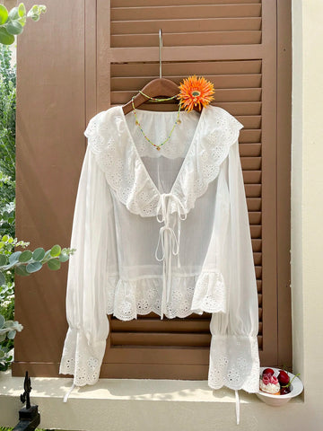 Easter Festival Outfits Puff Sleeve Women's White Woven Shirt