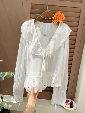 Easter Festival Outfits Puff Sleeve Women's White Woven Shirt