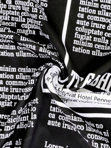 Commuter-Style Newspaper Print Loose Button Front Long Sleeve Shirt