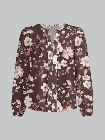 Constanza Baglietto Brown, Autumn/Winter, Floral, Elegant, Casual Minimalist Women Shirt