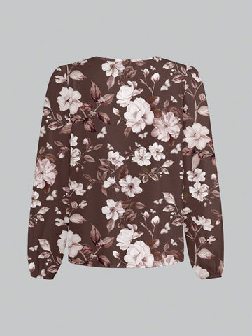 Constanza Baglietto Brown, Autumn/Winter, Floral, Elegant, Casual Minimalist Women Shirt