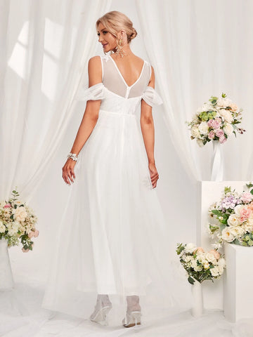 Contrast Guipure Lace Wedding Dress