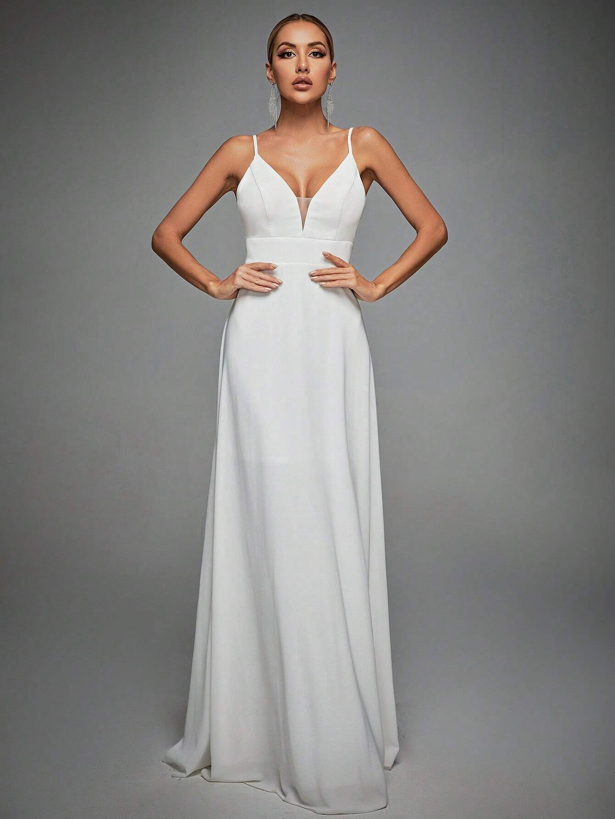 Contrast Lace Backless Cami Wedding Dress