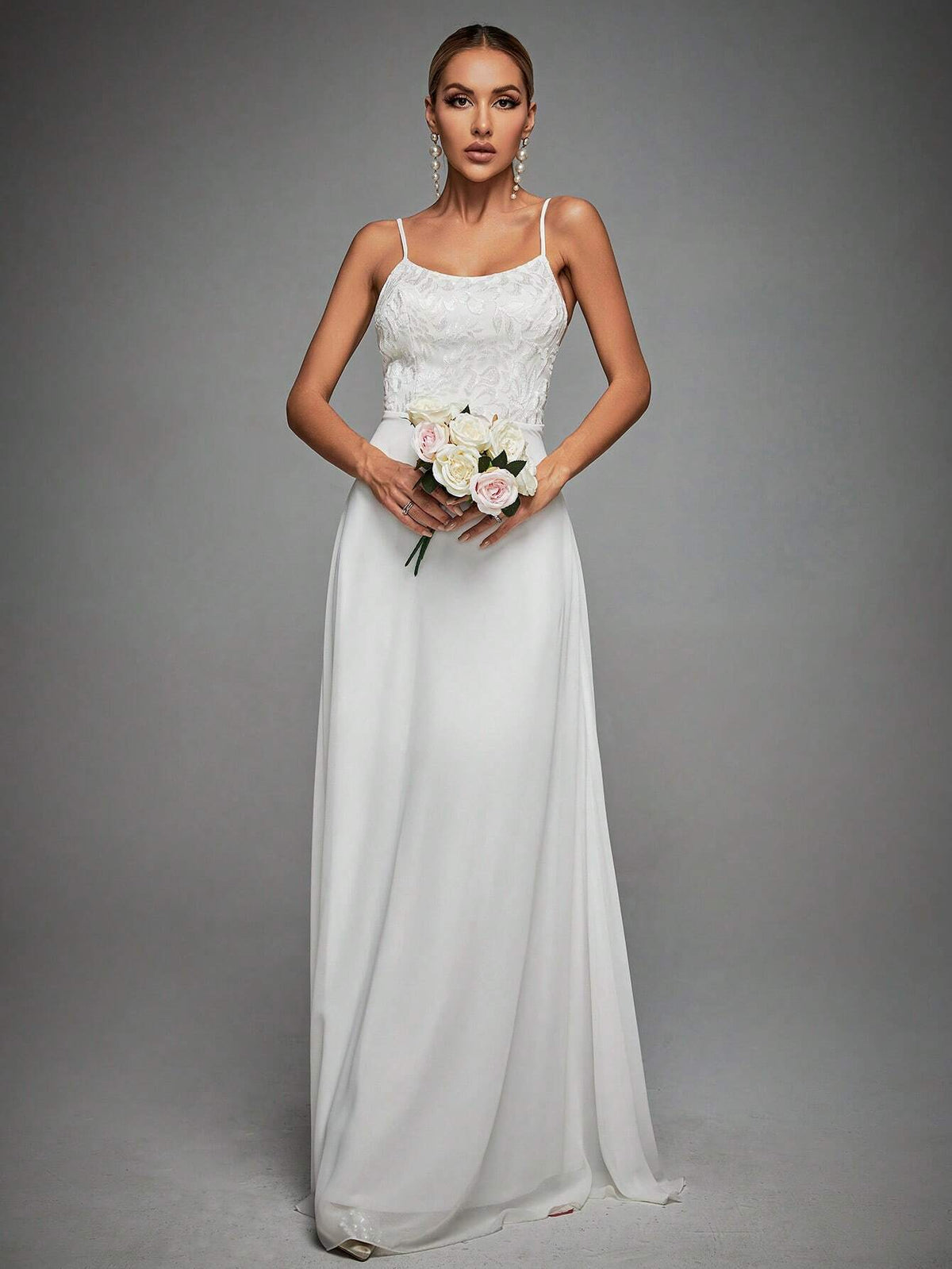 Contrast Lace Cami Wedding Dress