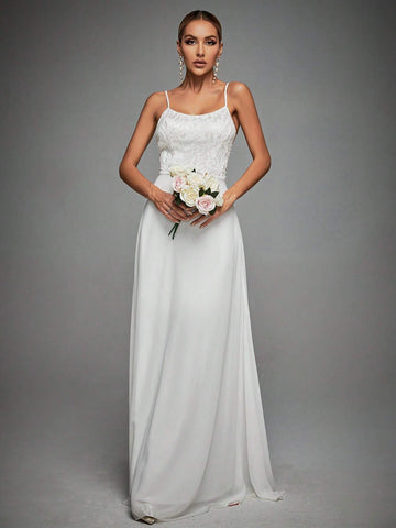 Contrast Lace Cami Wedding Dress
