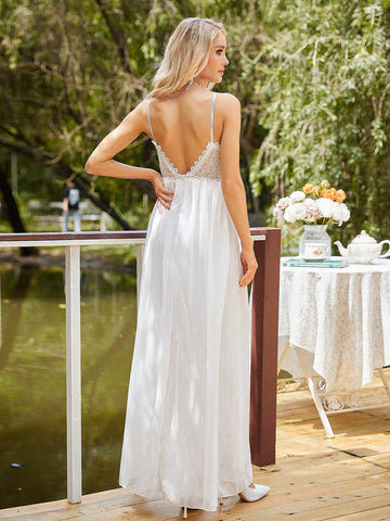 Contrast Lace Cami Wedding Dress