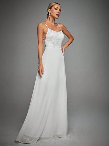 Contrast Lace Cami Wedding Dress