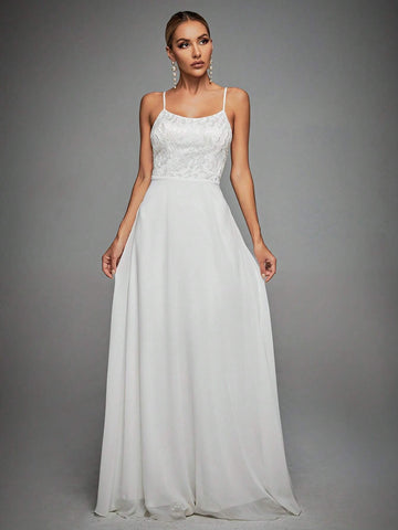 Contrast Lace Cami Wedding Dress