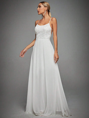 Contrast Lace Cami Wedding Dress