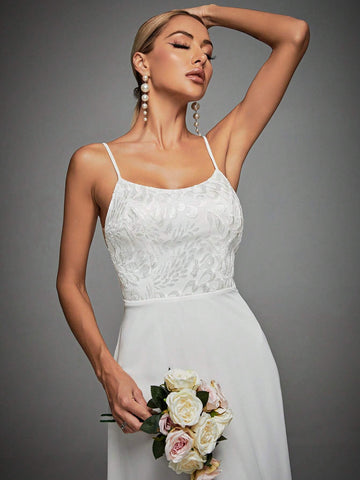 Contrast Lace Cami Wedding Dress