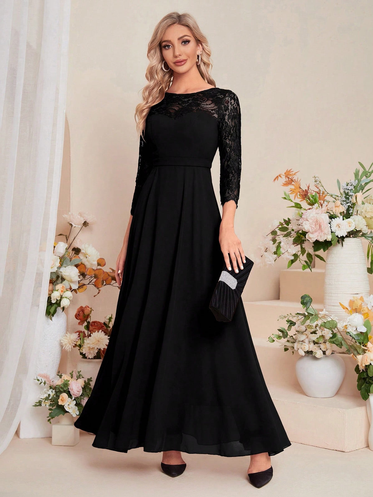 Contrast Lace Chiffon Bridesmaid Dress